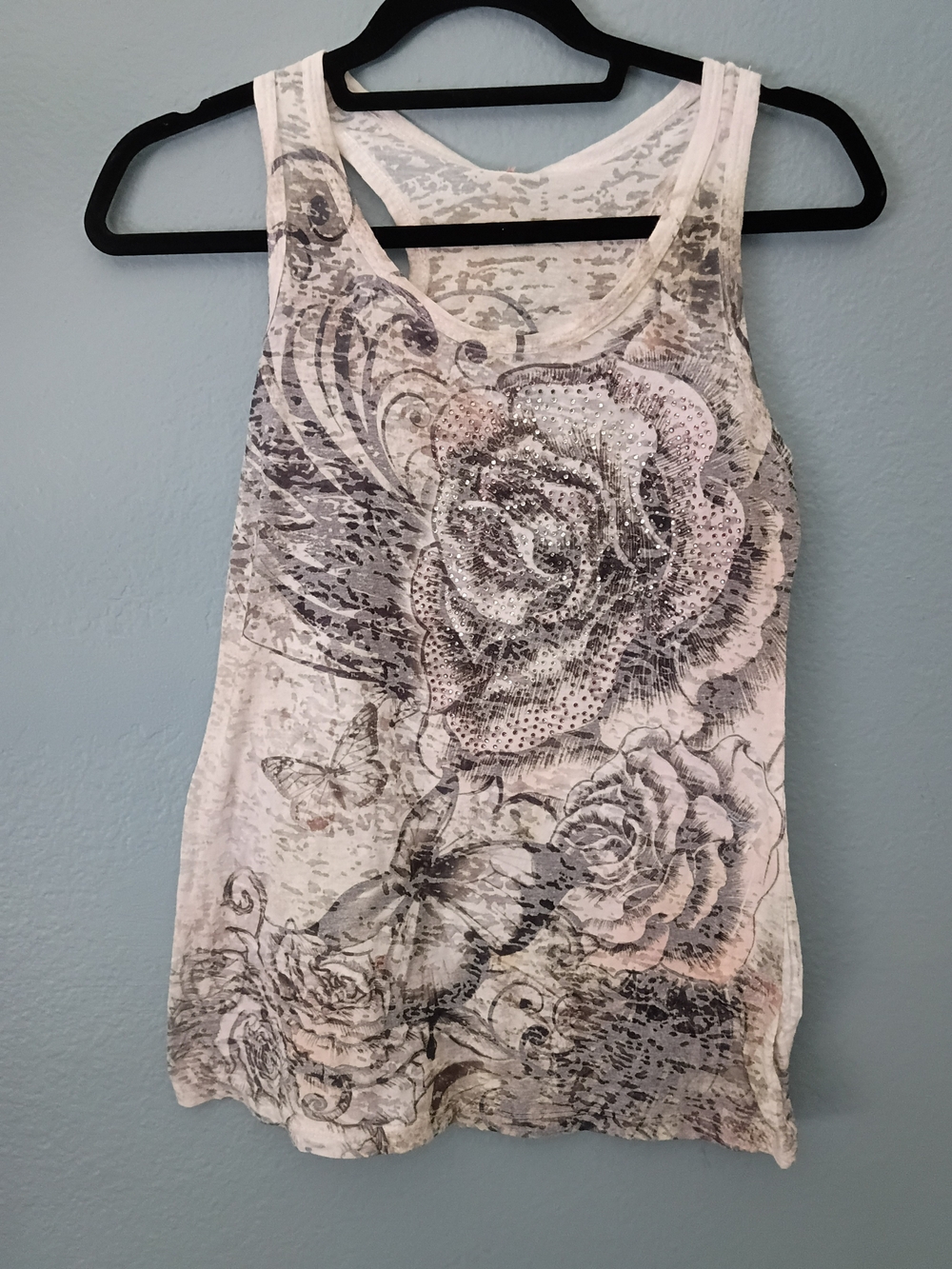 Floral Scoop Neck Tank Top - White/Gray